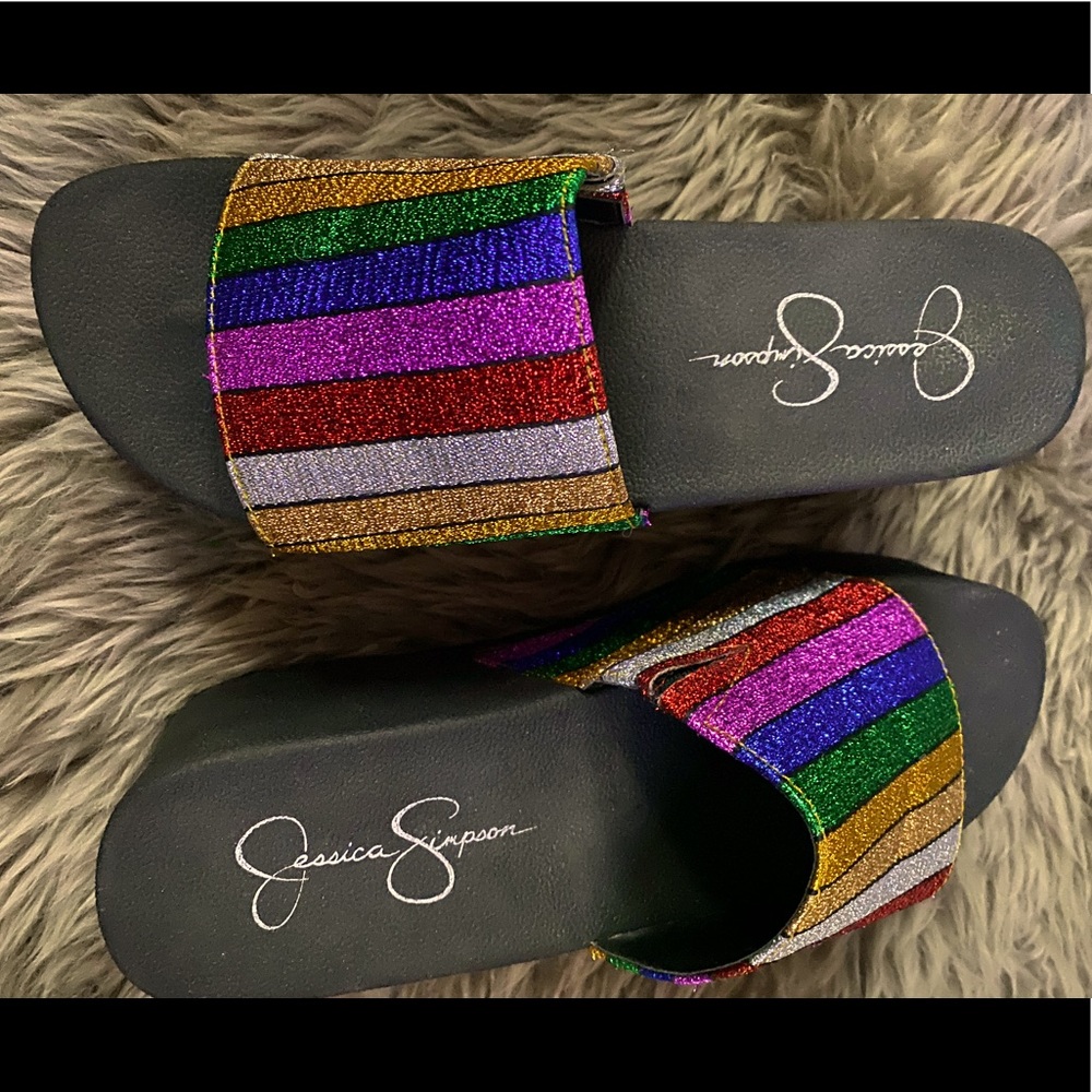 Jessica Simpson Shoes Jessica Simpson Faille Rainbow Platform Slides